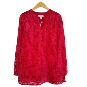 Coldwater Creek Red Burnout Velvet Art Blouse Shirt Top Whimsigoth Button Up S